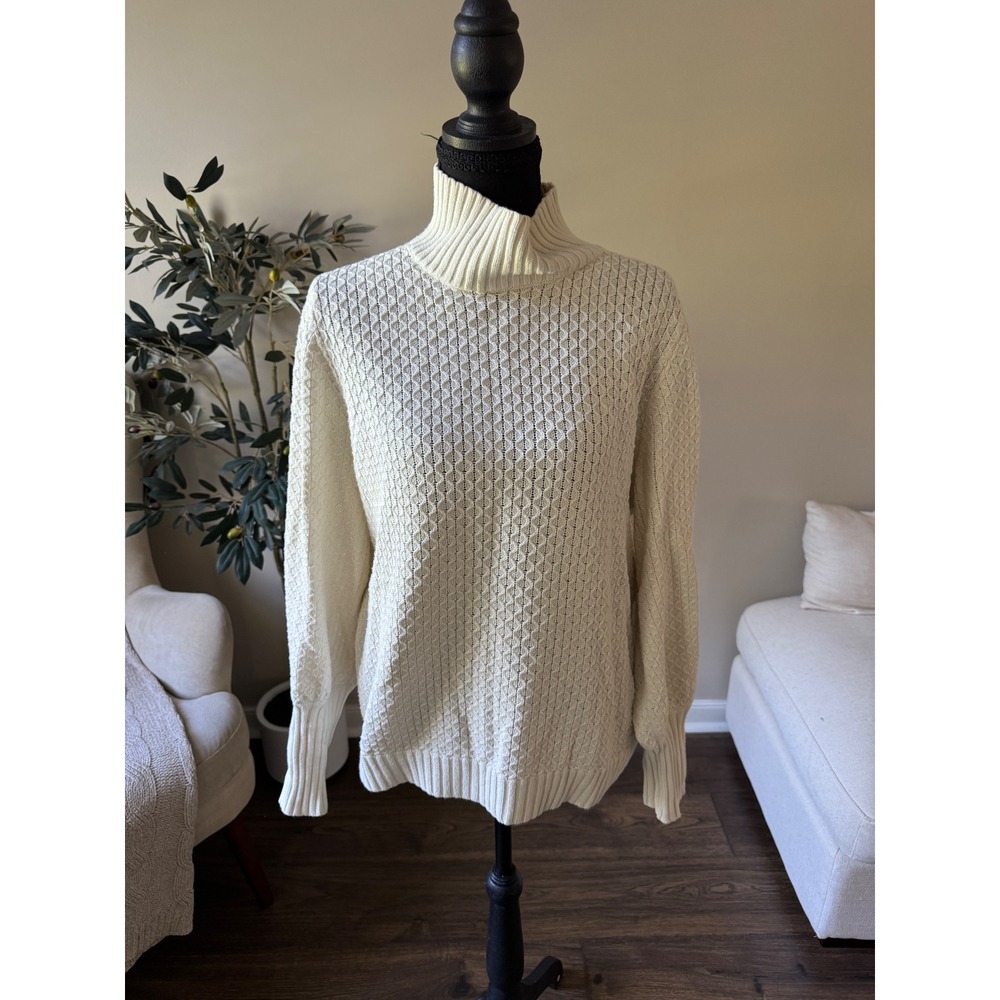 The Fifth Label Cream Cotton Honeycomb Waffle Knit Turtleneck Sweater Medium